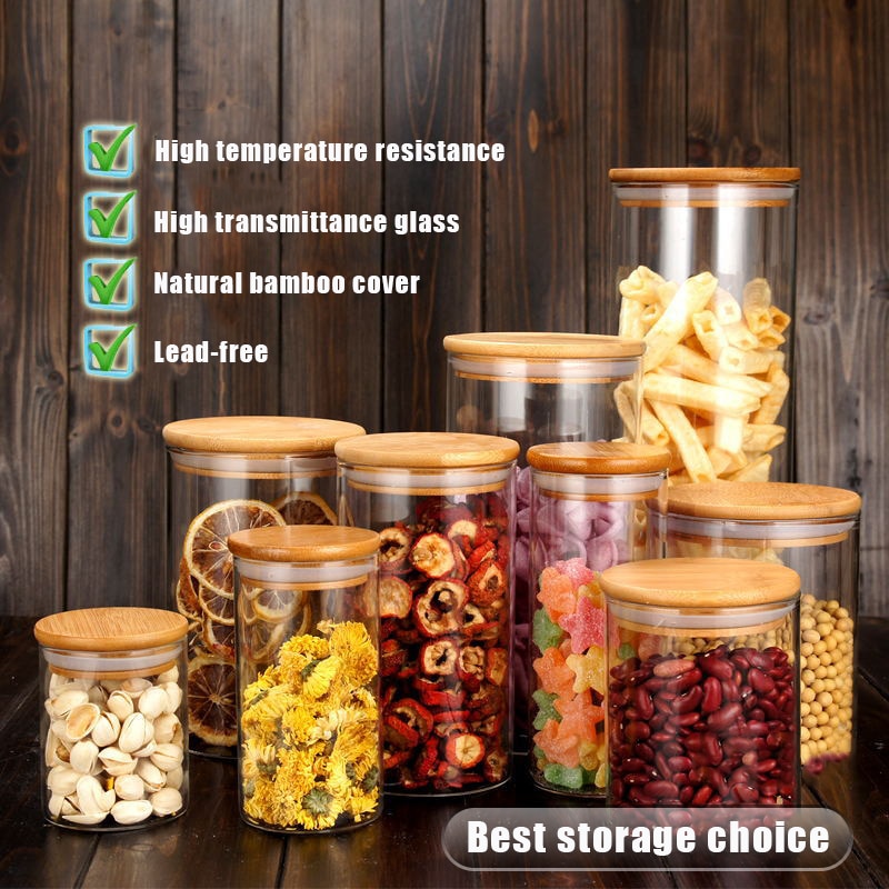 Great Choice Products Glass Food Storage Jars Containers Cookie Jar With  Airtight Bamboo Lid Set Of 5