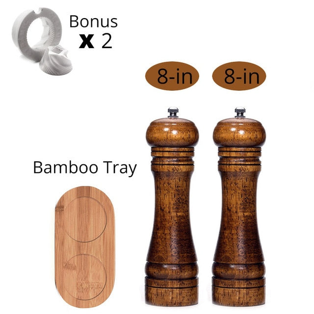 Premium Black Stainless Steel Salt And Pepper Grinder Set With Stand In  Bamboo