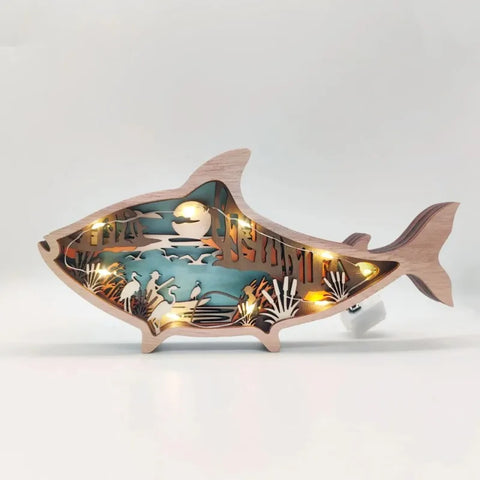 Wooden Carved Fish Lamp