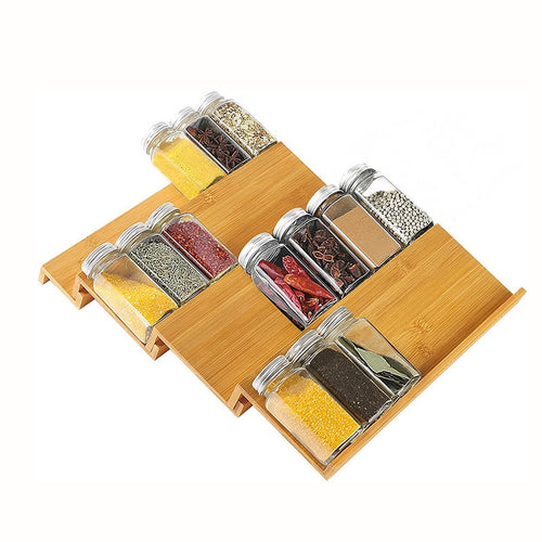 Bamboo Spice Drawer Organizer, 4 Tier Spices Rack for Cabinet Drawer  Expandable From 13 to 26 Seasoning Storage Organizer Insert